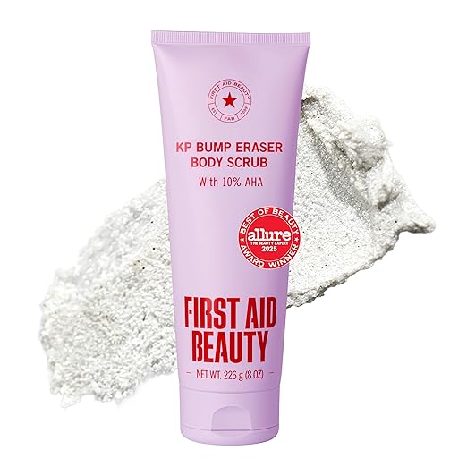 First Aid Beauty KP Bump Eraser Body Scrub with 10% AHA - Dermatologist-Tested Keratosis Pilaris Exfoliator - Support for Rough Bumps, Uneven Skin Texture & Strawberry Skin - Sensitive Skin