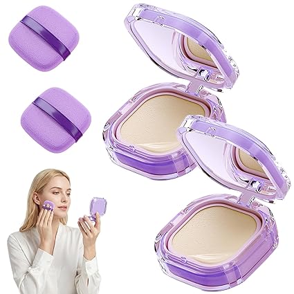 Full Coverage Creamy Foundation, Buildable Matte Finish, Lightweight Makeup for Oily, Dry & Combination Skin, Travel Compact (Natural-2PC)