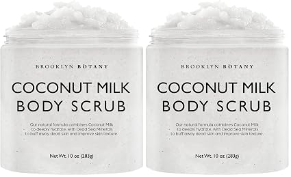 Brooklyn Botany Coconut Milk Body Scrub - Moisturizing and Exfoliating Body, Face, Hand, Foot Scrub - Fights Stretch Marks, Fine Lines, Wrinkles - Great Gifts for Women & Men - 10 oz (Pack of 2)