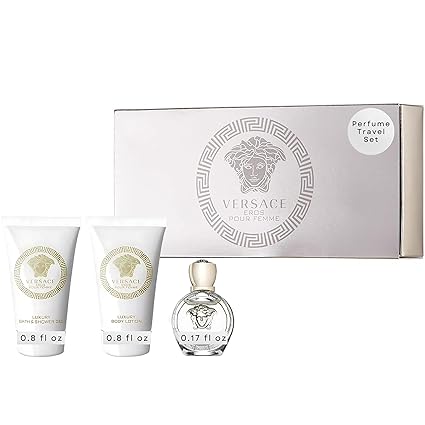 Versace Eros Pour Femme Perfume for Women Travel Mini Gift Set- EDP, Shower Gel, Body Lotion