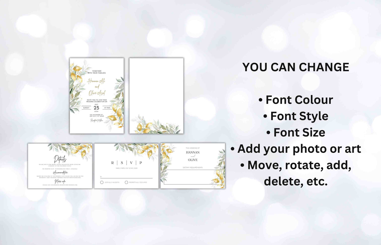 Sage Green Wedding Invitation Template, Editable Template, Greenery Eucalyptus Invitation Suite, Wedding Invites Template Editable. WI100