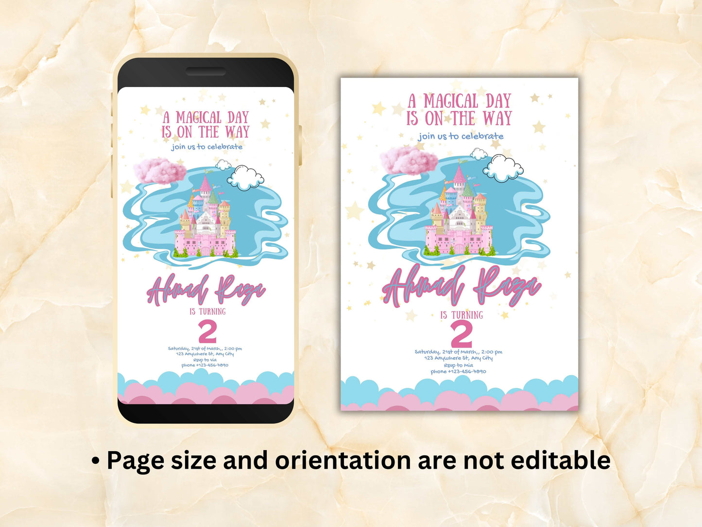 2 Birthday Invitation, Fairytale Birthday Invite DIY, Personalized Digital Invitation, Castle Magical Theme, Canva Template. WEIB87