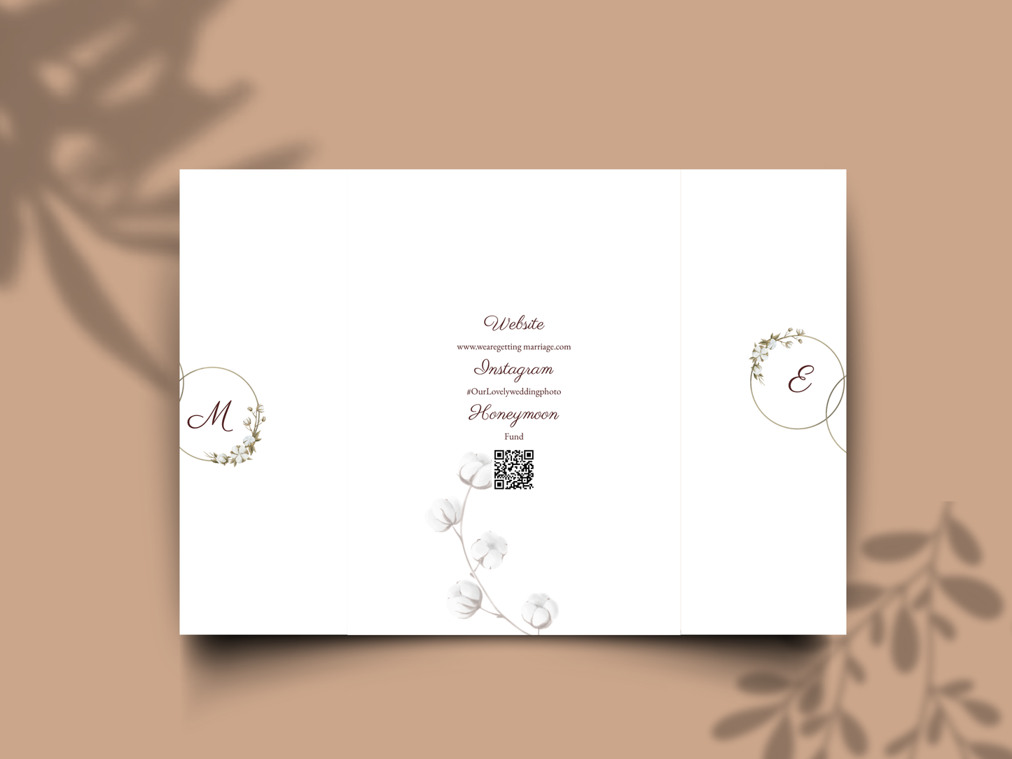 Floral Wedding Invitation Template | Folded Wedding Program & Details Card | Printable Rustic Boho Wedding Invite | Editable Template. WI176