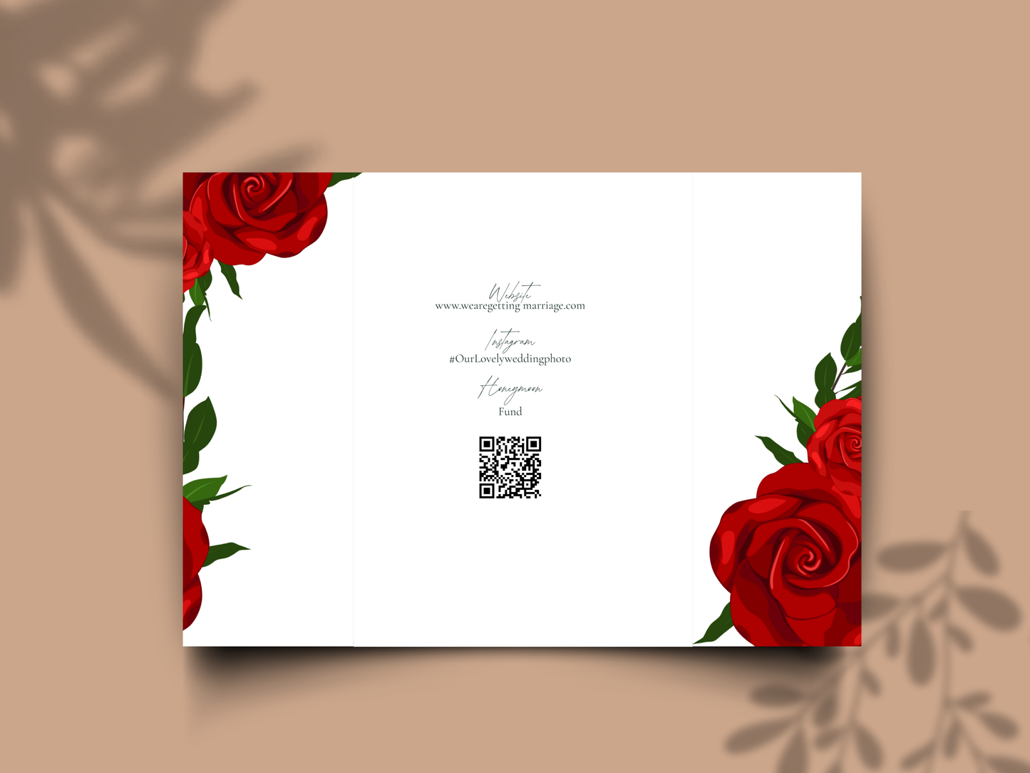 Red Rose Wedding Invitation Template Gatefold Style | Floral Wedding Invite | Romantic Printable Invitation Set | Modern Wedding Card. WI180
