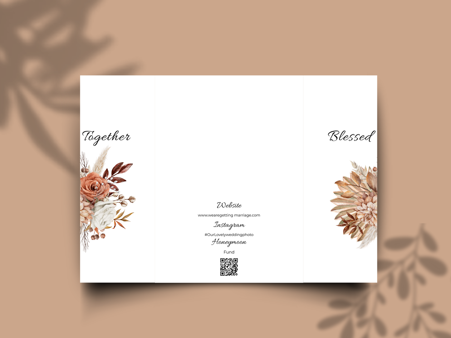 Rustic Floral Gatefold Wedding Invitation Template | Boho Save the Date & Event | Editable Invitation Suite | Fall Wedding Template. WI182