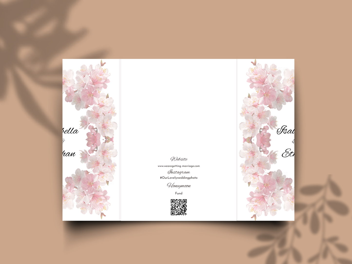 Blush Floral Gatefold Wedding Invitation Template |  Cherry Blossom Wedding Suite | Printable Save The Date & Details Card. WI179