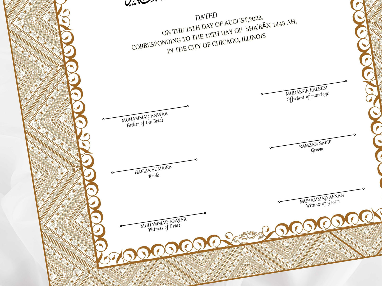 Muslim Nikkah Certificate Template, A3, A4. NN115