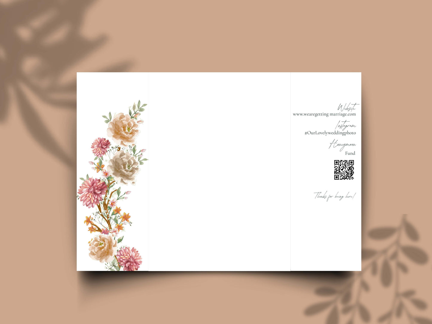 Gatefold Wedding Invitation Template with Itinerary | Floral Boho Wedding Invite | RSVP & Timeline Card | Printable Digital Download. WI165