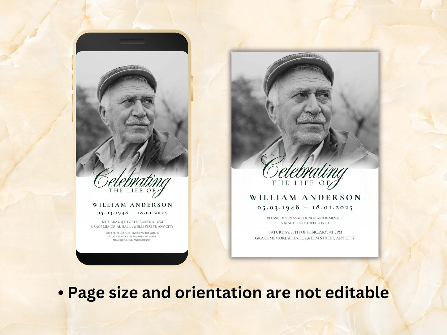 Funeral Invitation Template | Celebration of Life Memorial Card | 5x7 & Mobile Digital Download | Editable Obituary Invite | WEI91