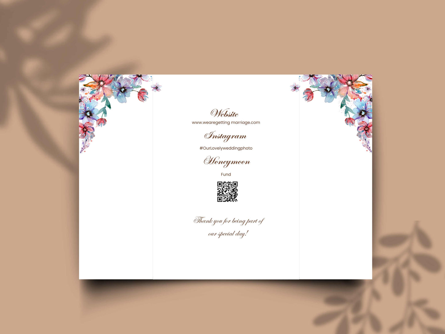 Elegant Floral Wedding Invitation Template | Printable Digital Invite | Modern Wedding Timeline & Details Card. WI167