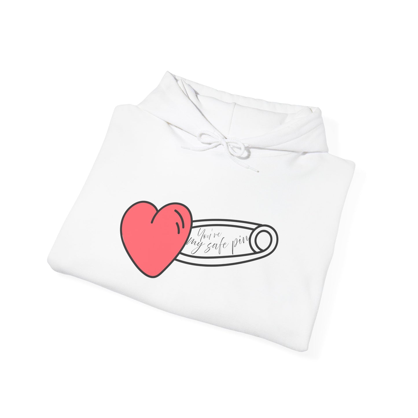 Heart Safety Pin Hoodie, Cozy Sweatshirt, Cute Gift for Her, Valentine's Day Apparel, Casual Streetwear