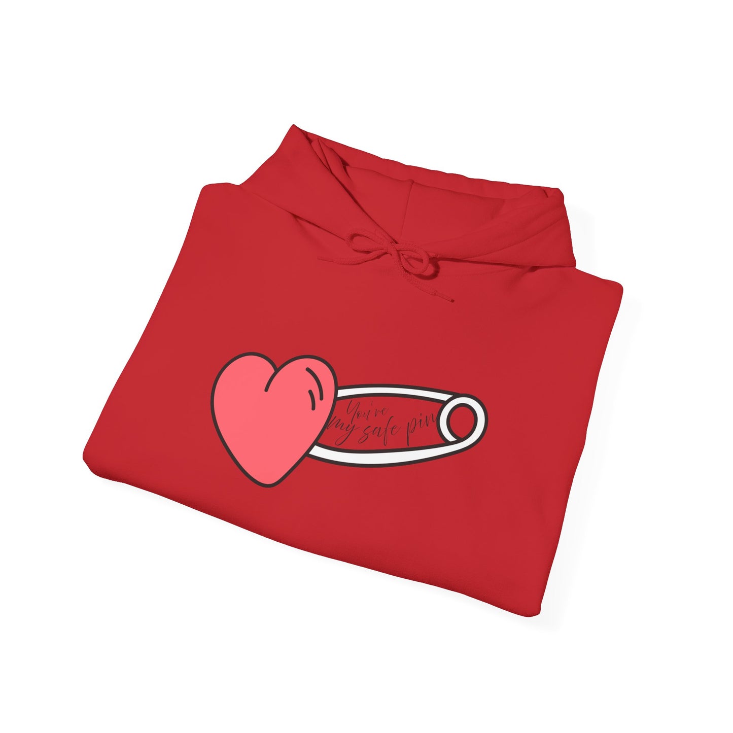 Heart Safety Pin Hoodie, Cozy Sweatshirt, Cute Gift for Her, Valentine's Day Apparel, Casual Streetwear