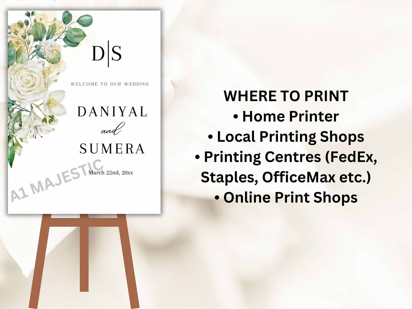 Green Leaves Wedding Welcome Sign Template, Greenery Wedding Welcome Sign Printable, Wedding Welcome Sign Download. WS11