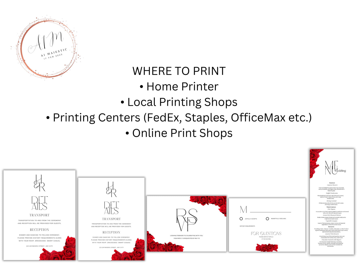 Red Rose Wedding Invitation set, Red Rose RSVP, Dark Red floral, Elegant Red Rose wedding Invitation, Details Editable, Menu Card, WC34