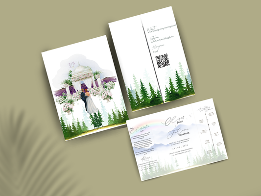 Mountain Wedding Invitation Template | Watercolor Forest Itinerary Invite | Rustic Outdoor Wedding Program | Editable Template.wi177