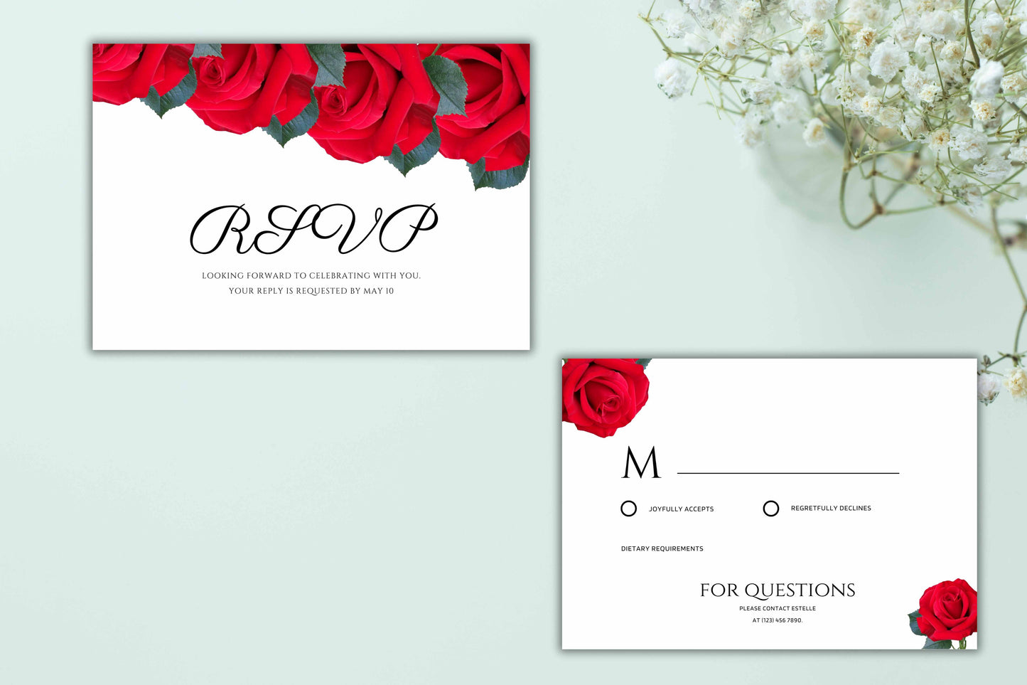 Red Rose Wedding Invitation set, Red Rose RSVP, Welcome Sign, Elegant Red Rose Wedding Timeline, Details Editable, Menu Card, WC40