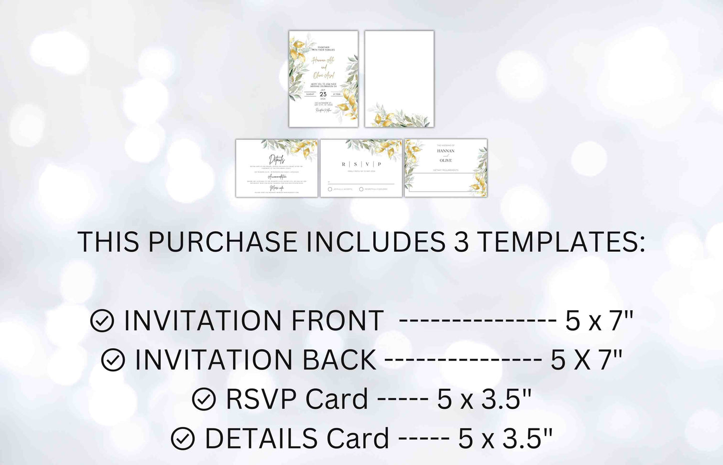 Sage Green Wedding Invitation Template, Editable Template, Greenery Eucalyptus Invitation Suite, Wedding Invites Template Editable. WI100