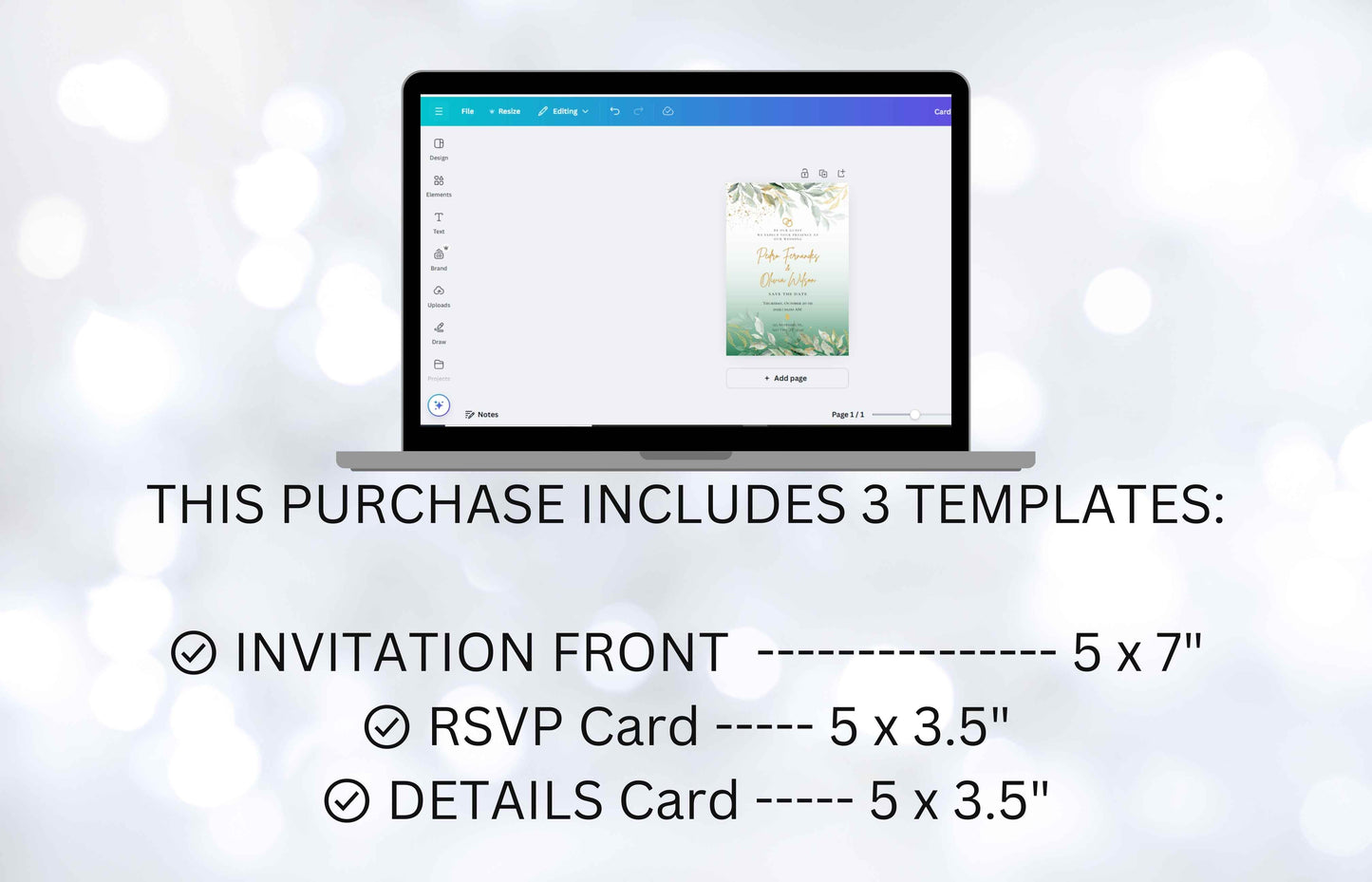 Sage Green Wedding Invitation Template, Editable Template, Greenery Eucalyptus Invitation Suite, Wedding Invites Template Editable. WI96