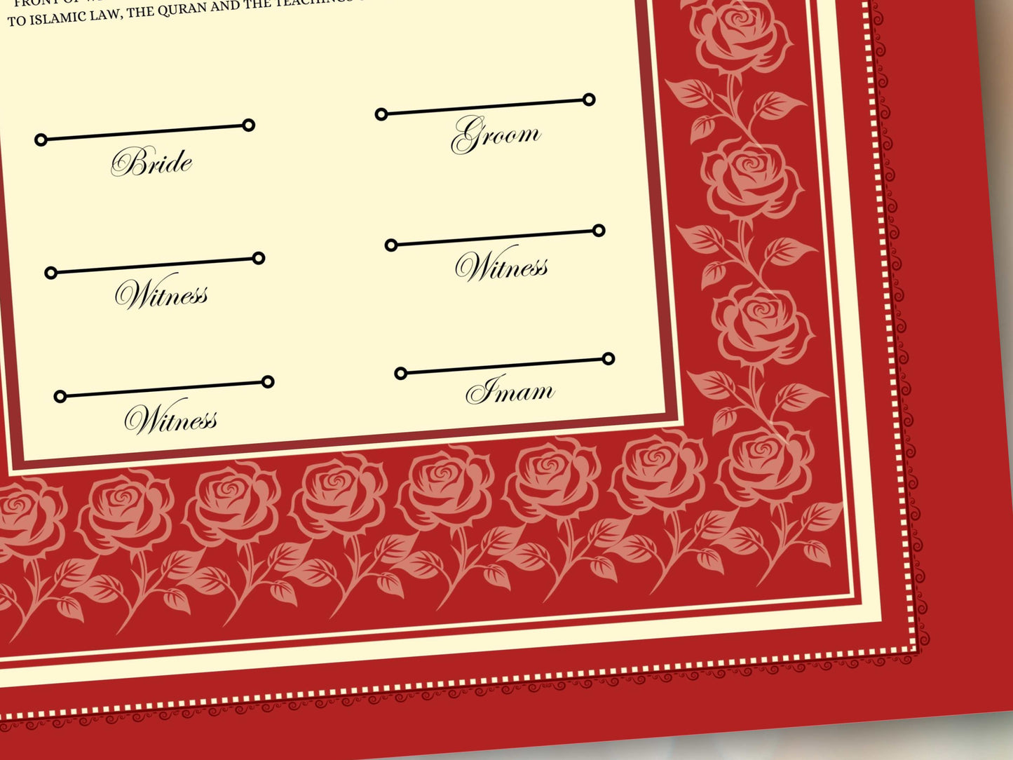 Rose Nikkah Certificate Template, Editable Nikkahnama, Printable Nikah Contract, Muslim Contract, Red Nikkah Islamic Marriage Contract.NN253