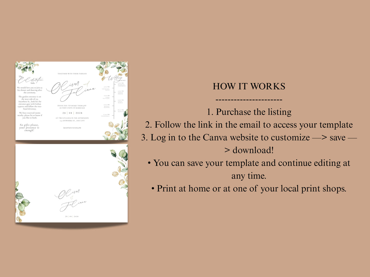 Gatefold Wedding Invitation Template | Green Folded Invite | Printable Ceremony Card | Modern Wedding Schedule Design. WIB127