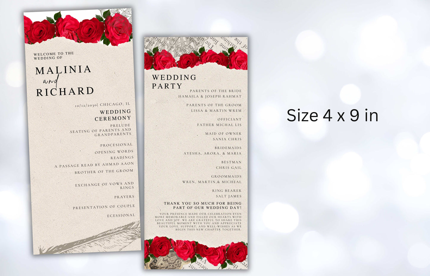 Elegant Wedding Program Template, Modern Ceremony Service Program, Editable Ceremony Program, DIY Customizable Card, Easy-to-Edit Text.WE115