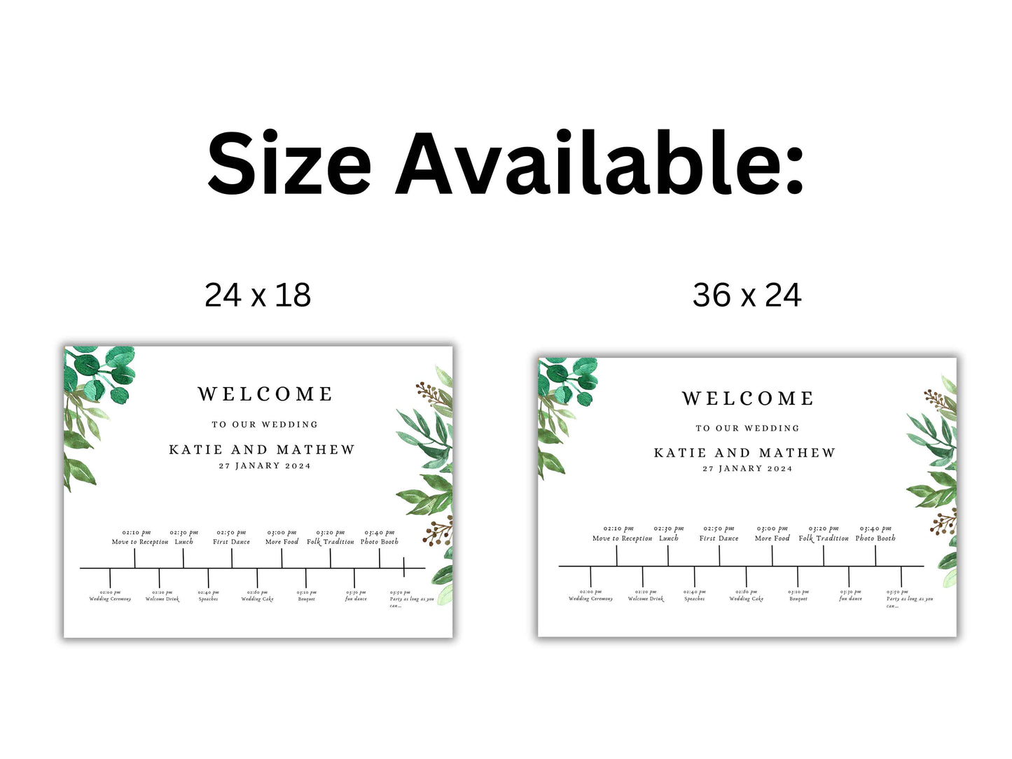 Large Wedding Welcome Timeline Sign Template, Wedding Order of the Day, Wedding Timeline Template, Digital Template. WT 32