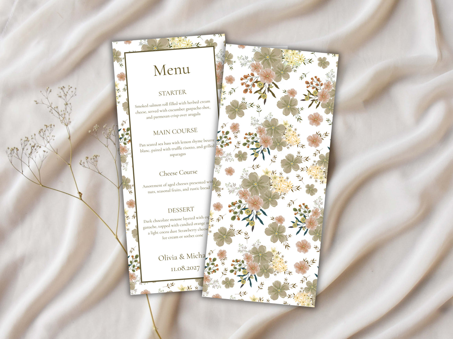 Wedding Menu Card Template. WI194