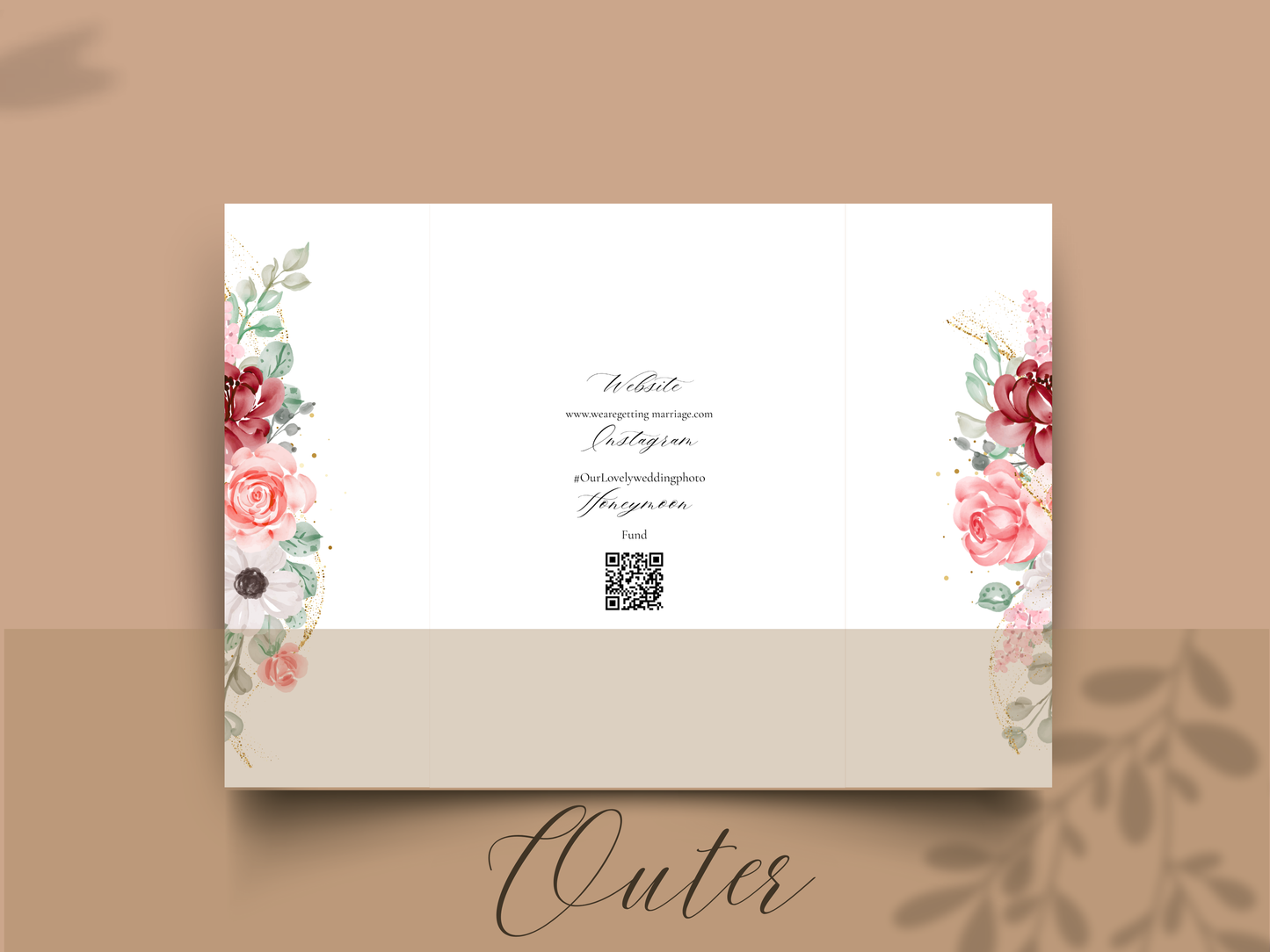 Elegant Floral Wedding Invitation Trifold Card Itinerary and Details Template Modern Editable Printable Invite. WI172