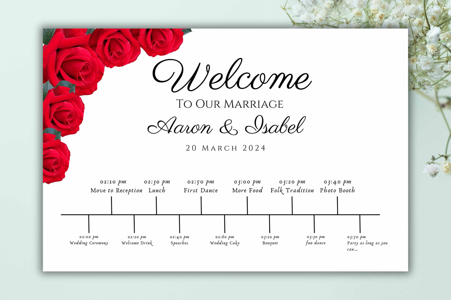 Red Rose Wedding Invitation set, Red Rose RSVP, Welcome Sign, Elegant Red Rose Wedding Timeline, Details Editable, Menu Card, WC40
