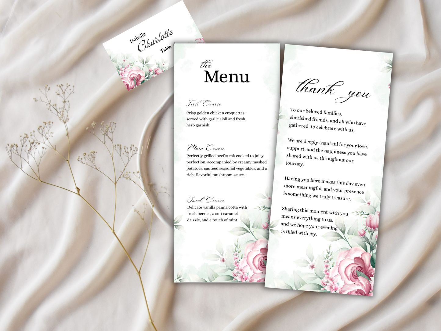 Wedding Thank you Card, Menu Card, Table Card. WI337