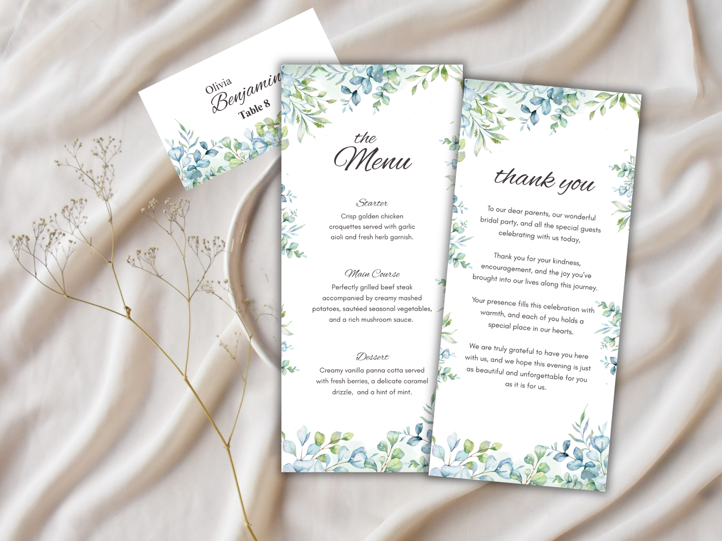Wedding Thank you Card, Menu Card, Table Card. WI317