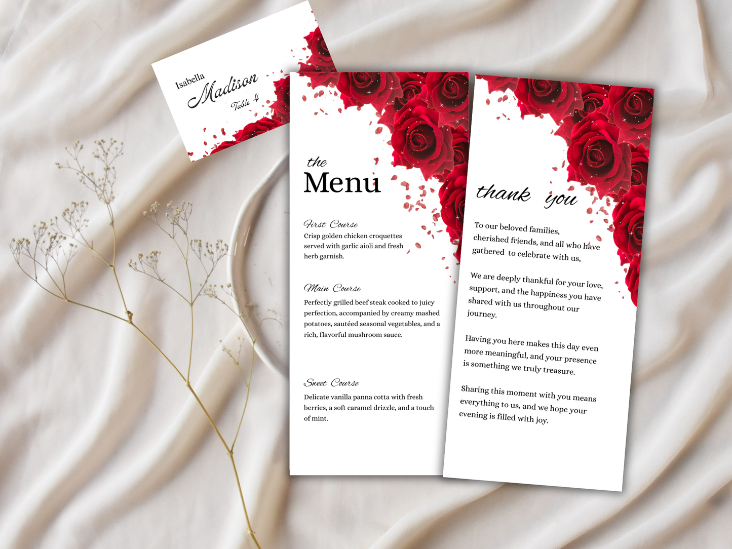 Wedding Thank you Card, Menu Card, Table Card. WI336