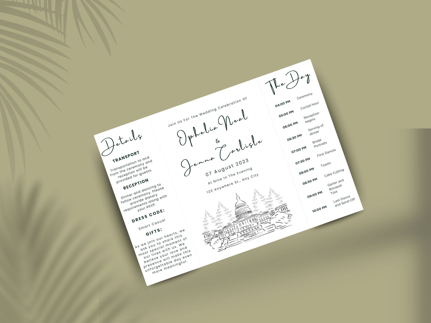 Wedding Itinerary Invitation Template | Modern Timeline Schedule Card | Printable Wedding Program | Minimalist Order of Events. WI147