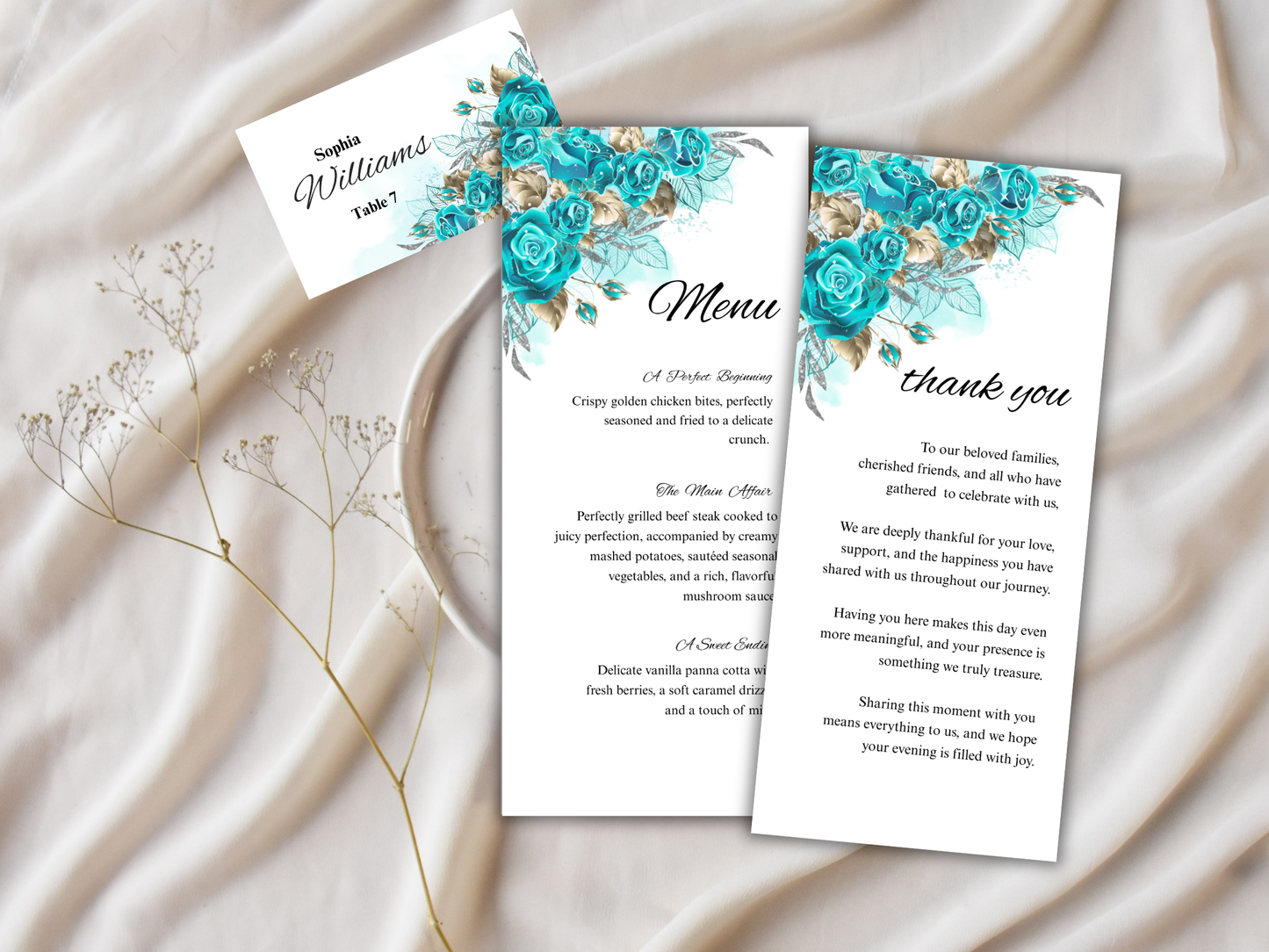Wedding Thank you Card, Menu Card, Table Card. WI342