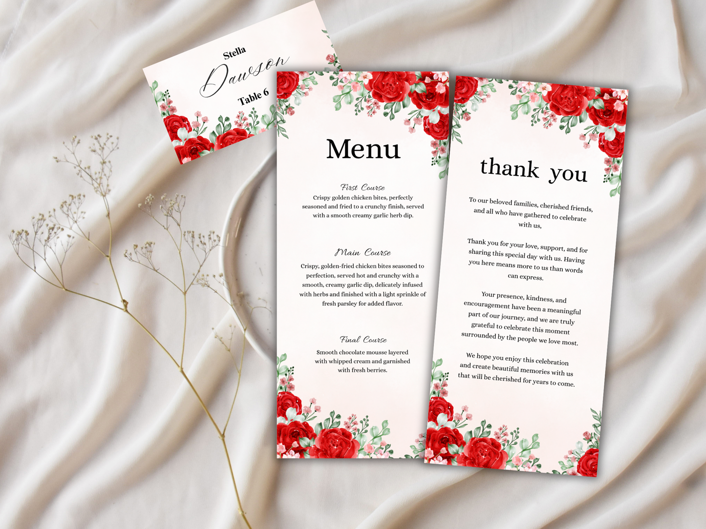 Wedding Thank you Card, Menu Card, Table Card. WI371