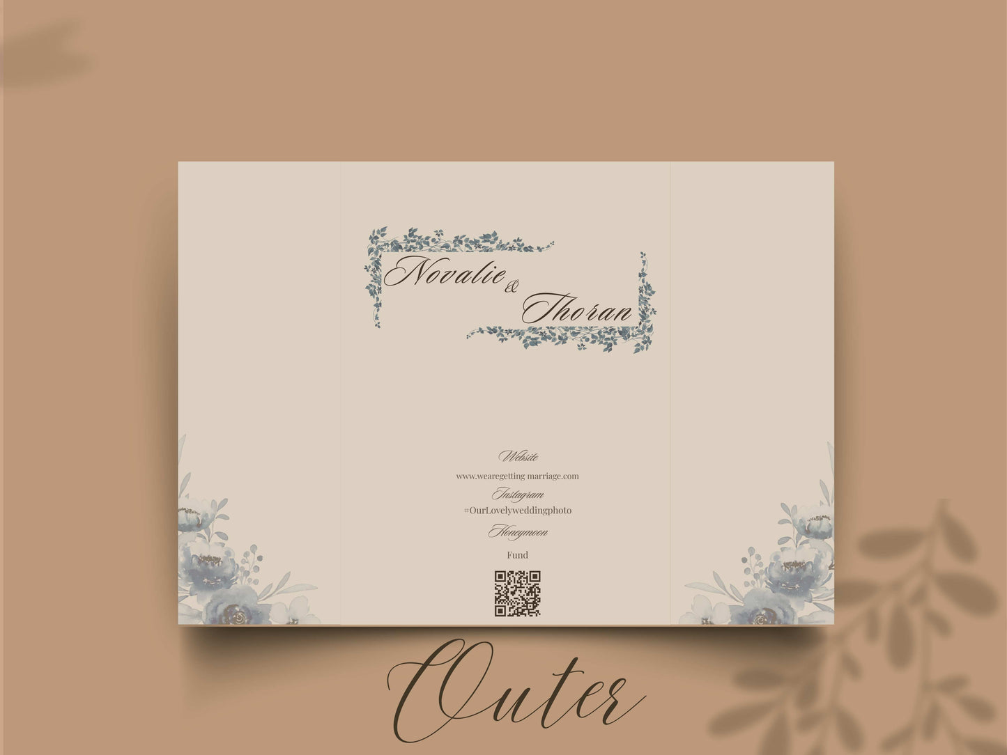 Blue Floral Wedding Itinerary Template, Save The Date Schedule Card, Elegant Navy Wedding Day Timeline, Printable Itinerary Invitation.WI175