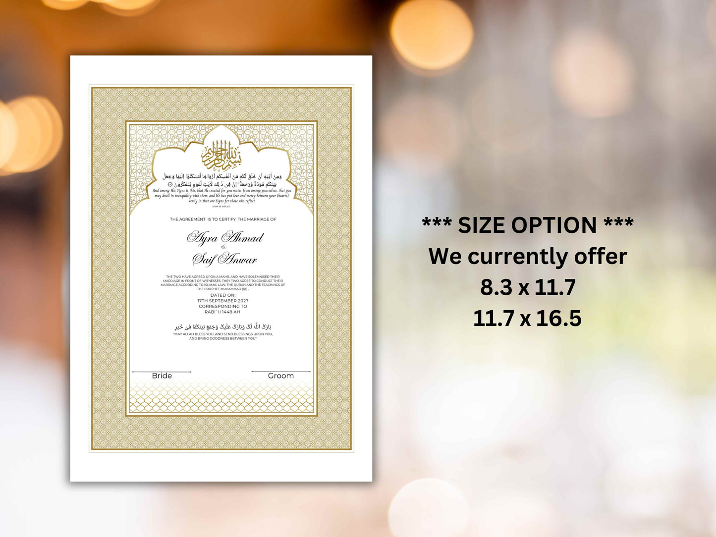 Nikkah Certificate Digital Download Personalised, A4, A3, Template, Editable, Nikkah Nama, Nikkah Contract, Muslim Contract. NN286