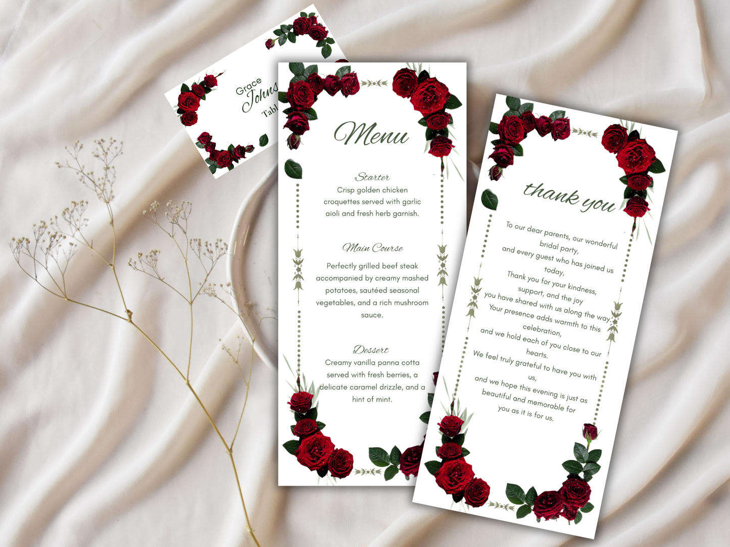 Wedding Thank you Card, Menu Card, Table Card. WI304