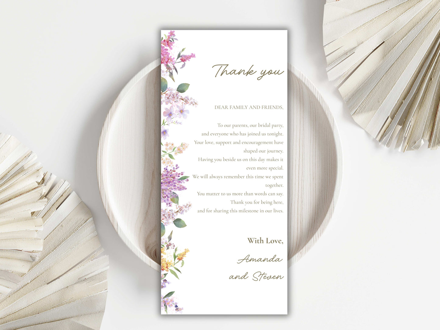 Wedding Menu Template, Thank You Card. WI198