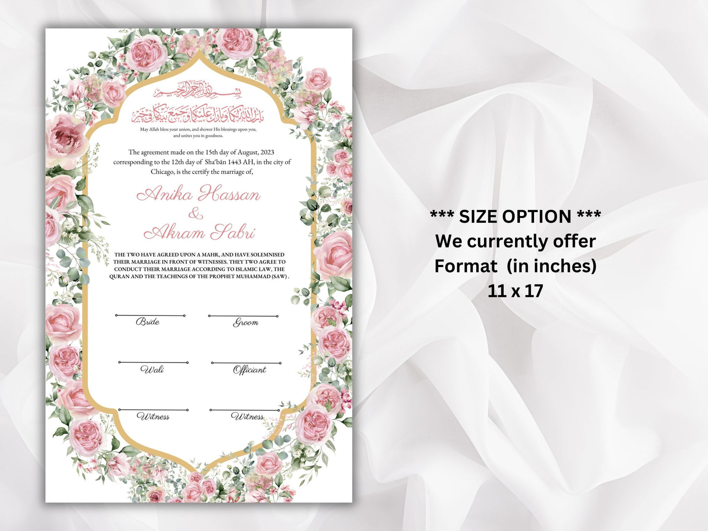 Nikkah Certificate, Muslim Nikkah Certificate, Islamic Marriage Contract Template,Pink Nikah Contract, Digital Download. NN269