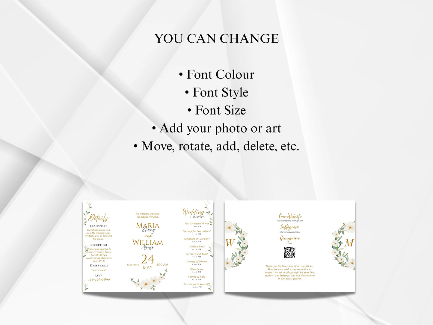 Elegant Gatefold Wedding Invitation Template | Floral Folded Invite | Printable Ceremony Card | Modern Wedding Schedule. WIB126