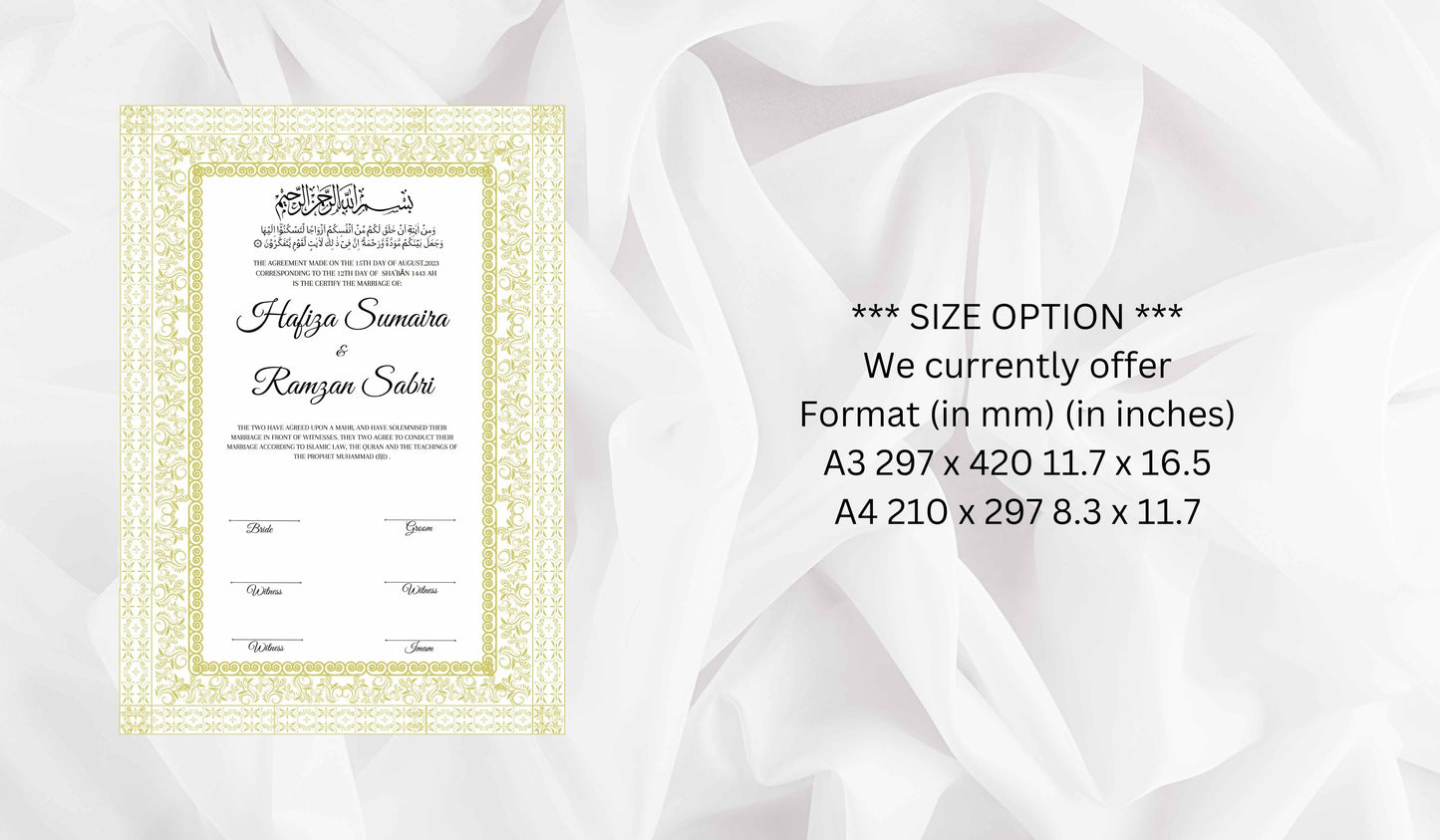 Nikkah Certificate Digital Download Personalised, A4, A3, Template, Instat Download. NN109