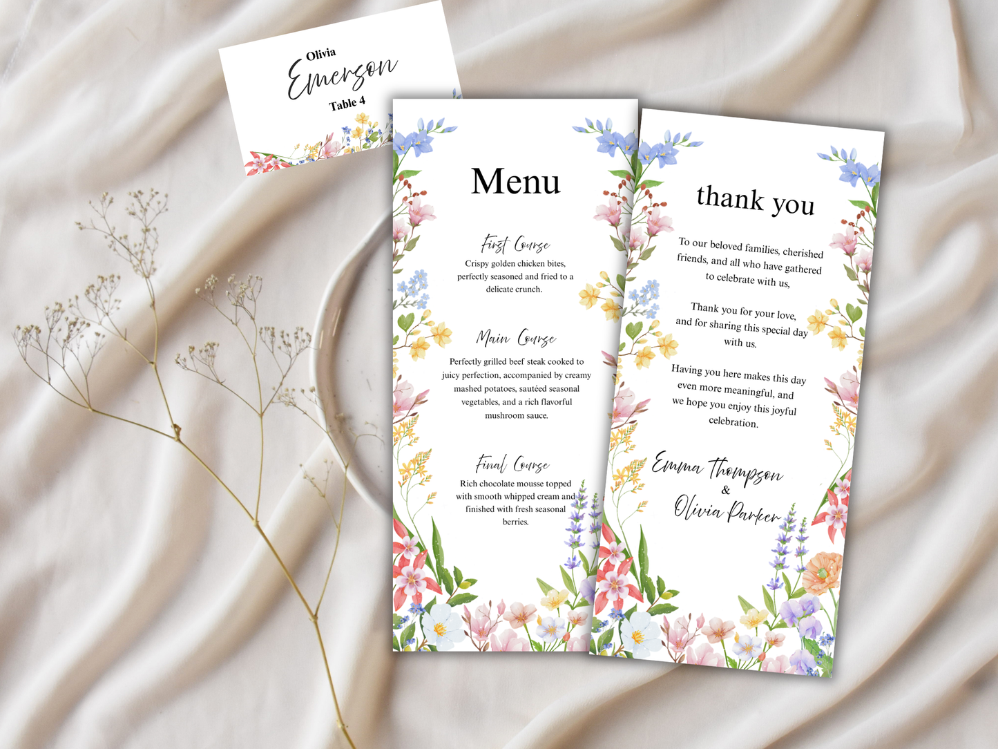 Wedding Thank you Card, Menu Card, Table Card. WI364