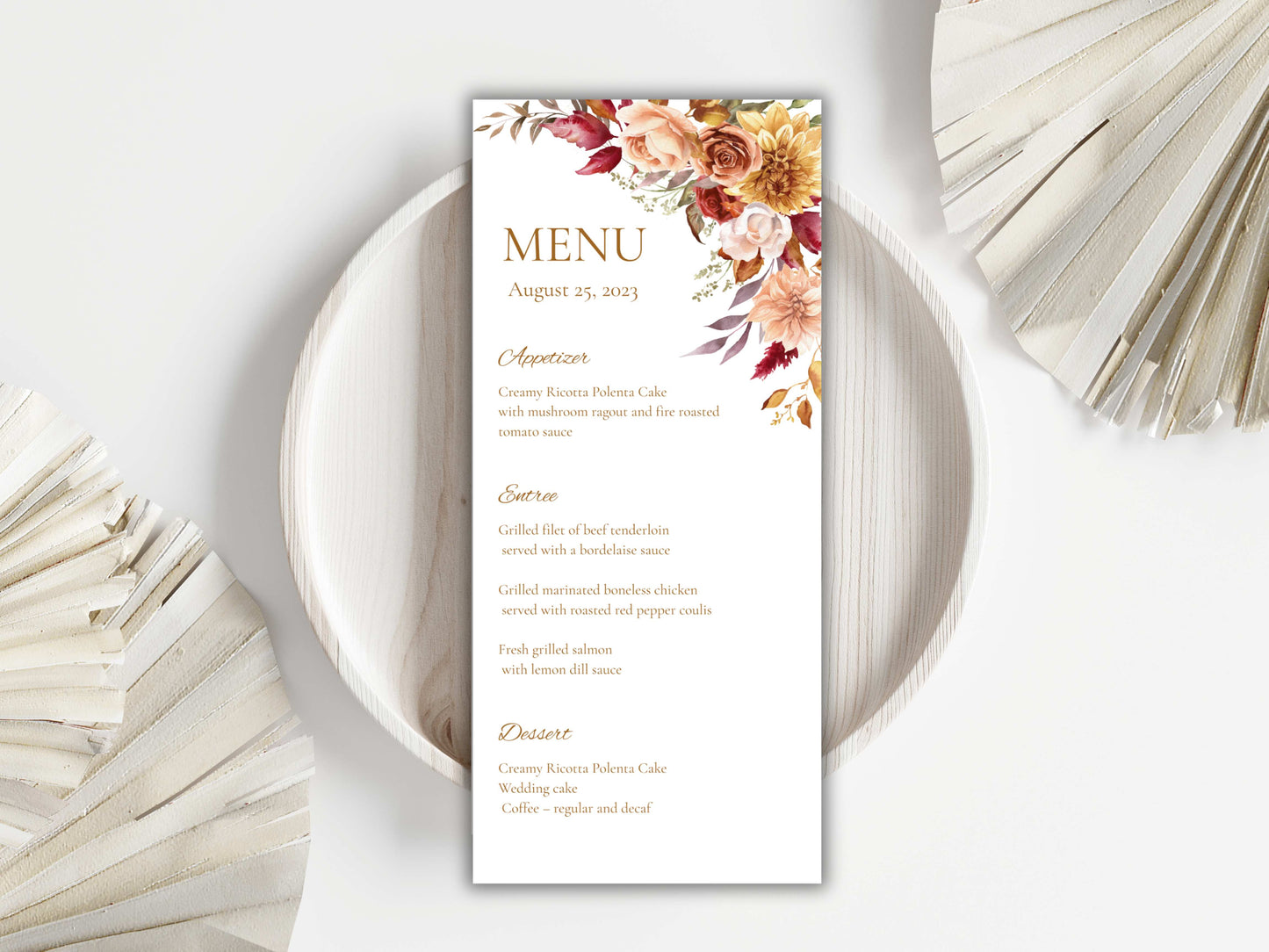 Boho Autumn Wedding Menu Template, Editable Place Card & Thank You Note, Fall Floral Wedding Printables. WI191