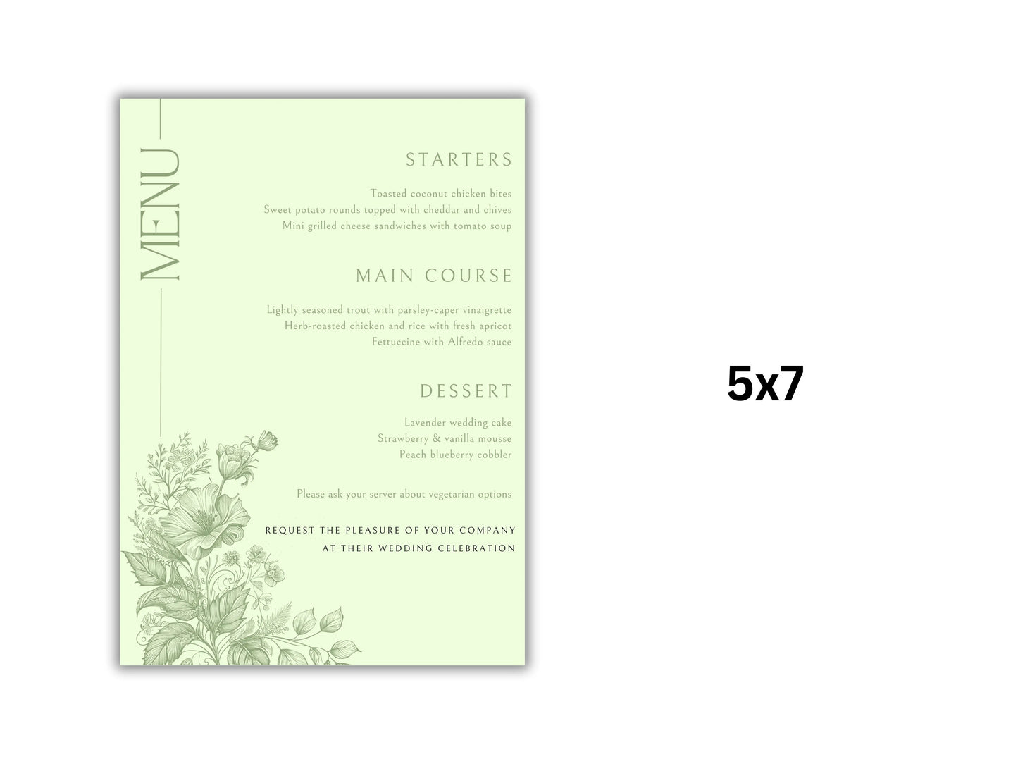 Sage Green Wedding Invitation Suite with Menu Card, Editable Wedding invite, Minimal Invite, Simple Editable Invite Template. WT56 A1 Majestic