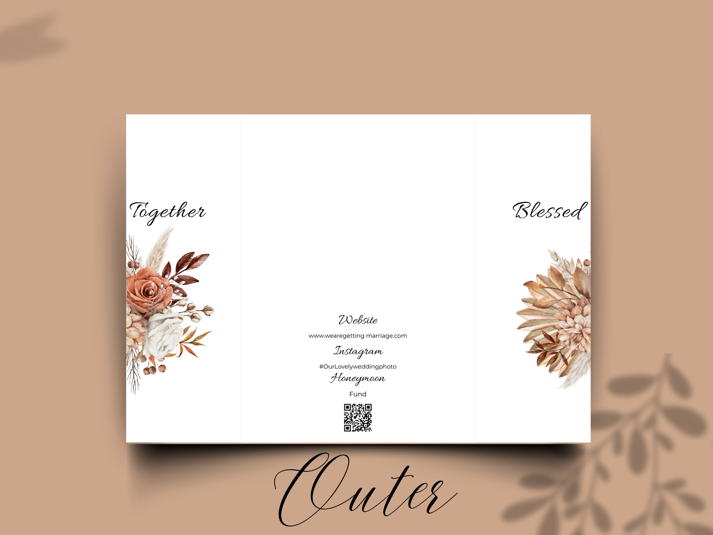 Rustic Floral Gatefold Wedding Invitation Template | Boho Save the Date & Event | Editable Invitation Suite | Fall Wedding Template. WI182