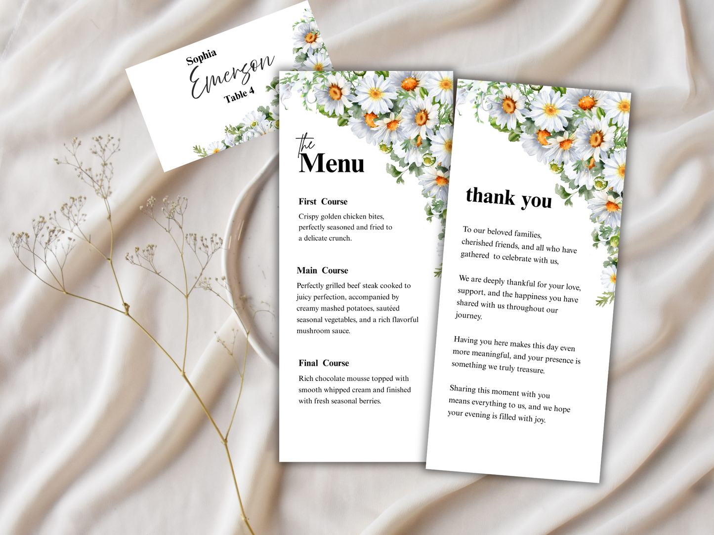 Wedding Thank you Card, Menu Card, Table Card. WI363