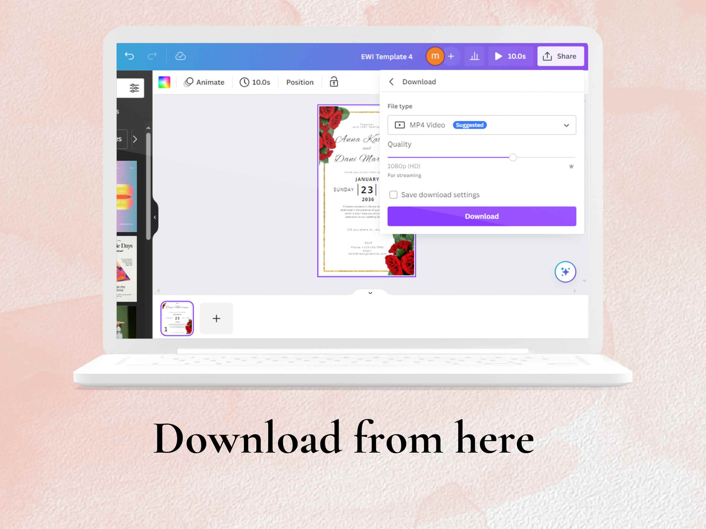 Red Rose Wedding Evite Template, Electronic Wedding Invitation, Red Rose video Wedding Invitation, Text Message, Mobile Phone Invite. WEI4