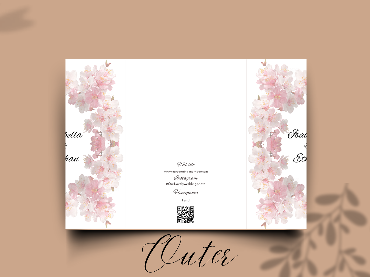 Blush Floral Gatefold Wedding Invitation Template |  Cherry Blossom Wedding Suite | Printable Save The Date & Details Card. WI179