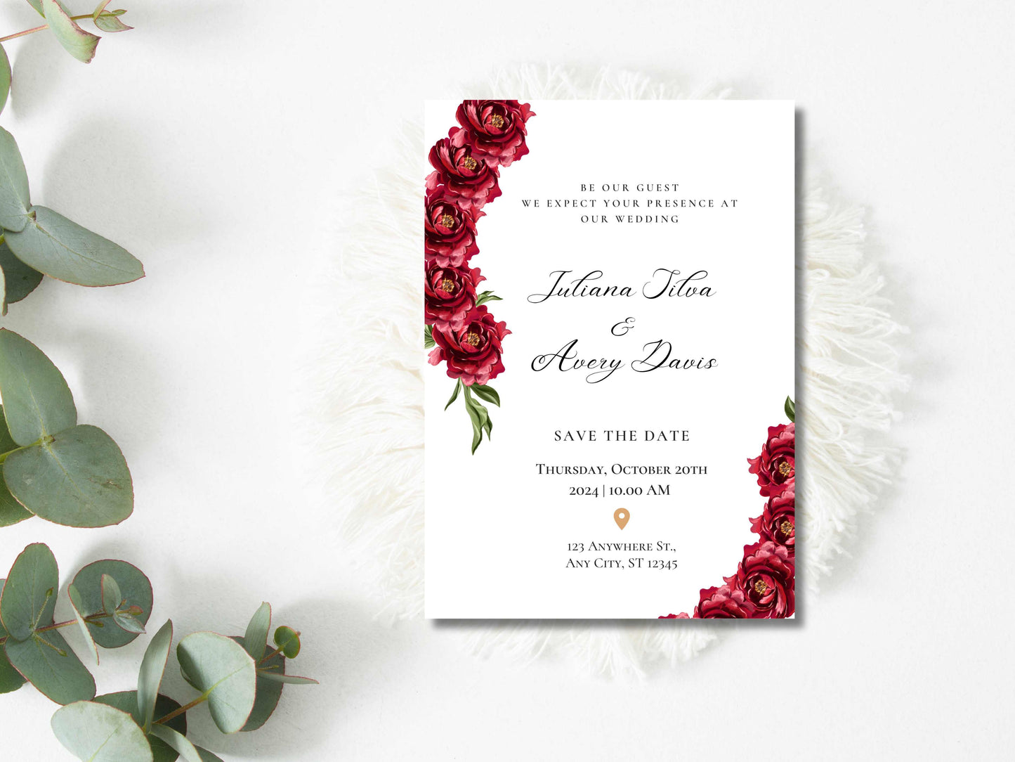 Red Rose Wedding Invitation set, Red Rose RSVP, Dark Red floral, Elegant Red Rose wedding Invitation, Details, Editable Template. 22
